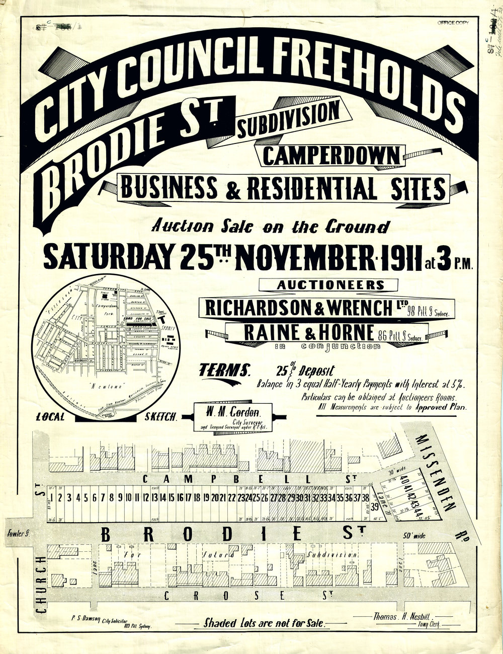 Auction Notice Brodie Street subdivision Camperdown 1911 City