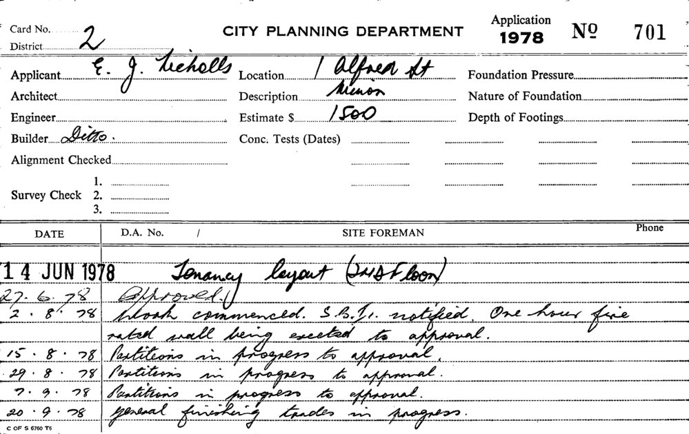 Building Inspectors Card: 1 Alfred Street. Tenancy layout 2nd floor ...