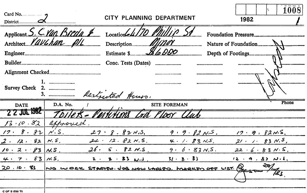 Building Inspectors Card: 64 70 Phillip Street. Toilets - Parttions 