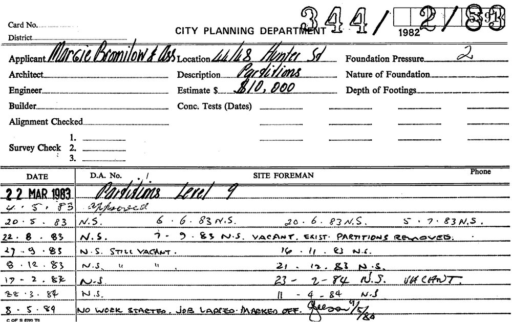 Building Inspectors Card: 44/48 Hunter Street - Partitions Level 9 ...