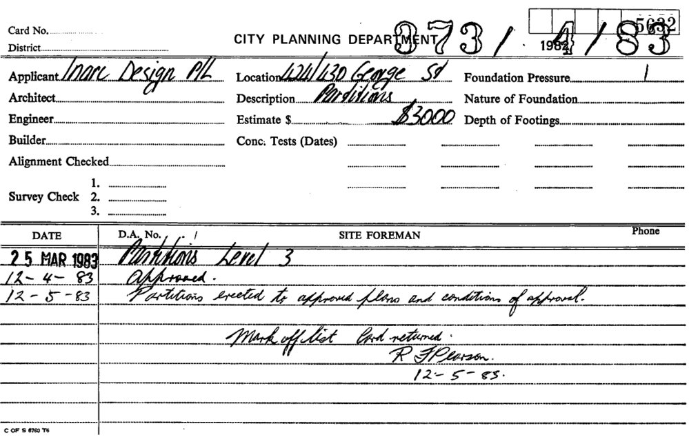 Building Inspectors Card: 424/430 George Street - Partitions level 3 ...