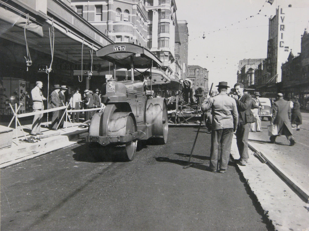 Roadworks on George Street, Haymarket, 1951 | City of Sydney Archives