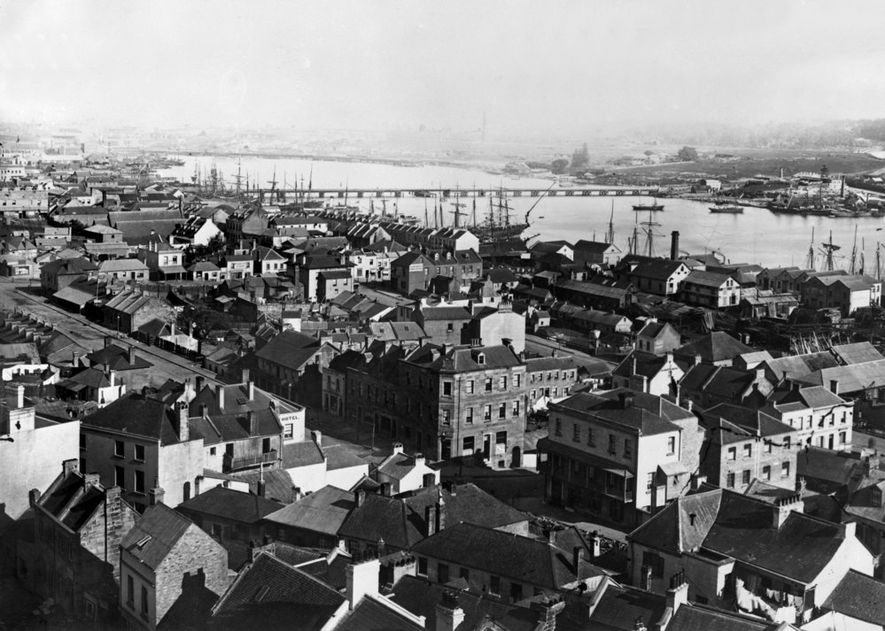 Aerial view of Darling Harbour and Pyrmont Bridge, 1870s | City of ...