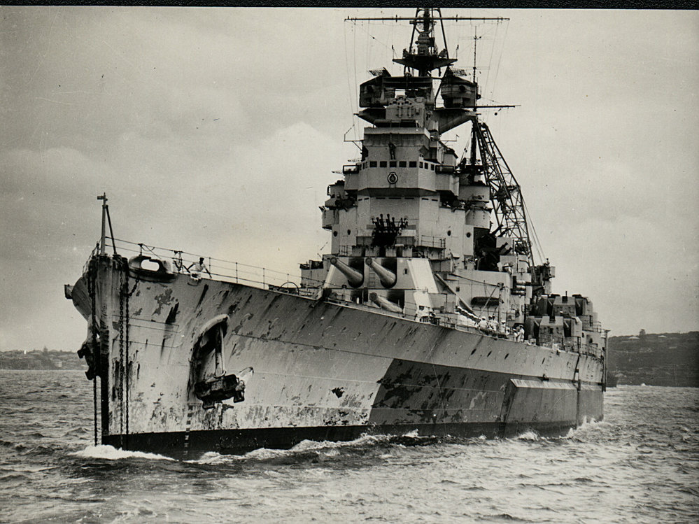 Royal Navy Battleship HMS DUKE OF YORK outbound Sydney. City of Sydney Archives