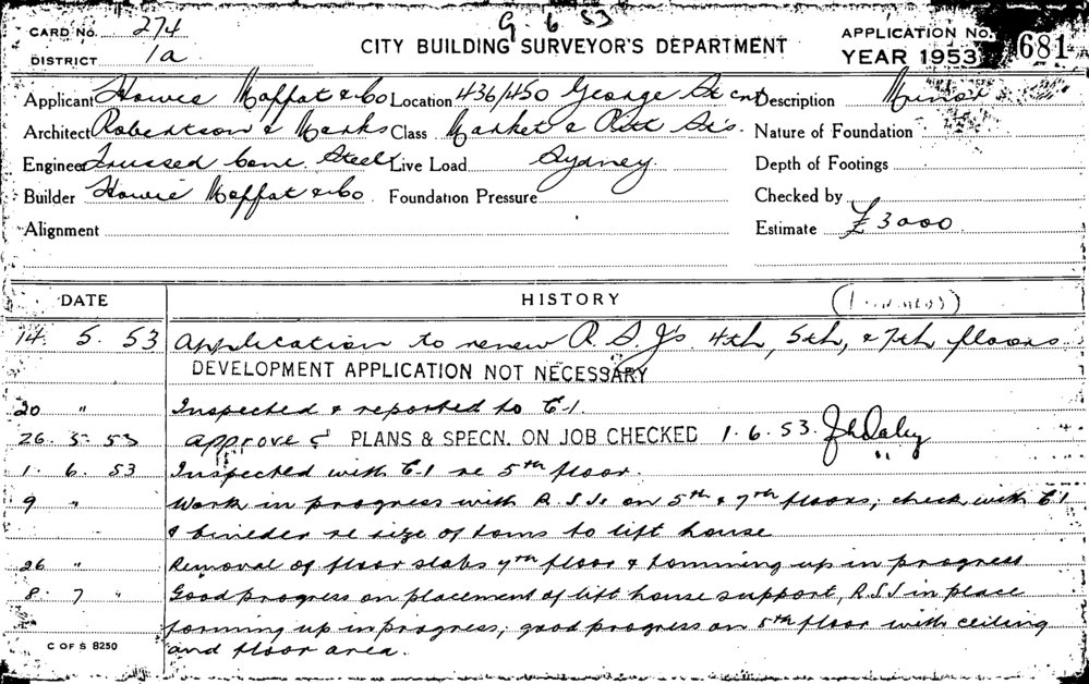 Building Inspectors Card: 436/450 George St, cnr Market & Pitt St's ...