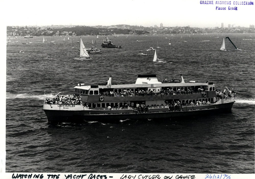 Ferry LADY CUTLER following yacht races. | City of Sydney Archives