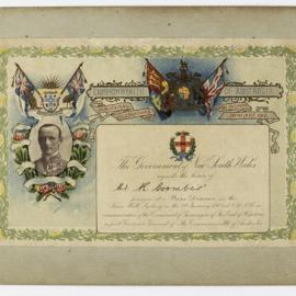 Ephemera - Invitation for dinner for swearing in of the Governor-General at Sydney Town Hall, 1901