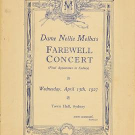 Ephemera - Programme for Dame Nellie Melba's Farewell Concert, Sydney Town Hall, 1927