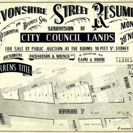 Auction Notice - Devonshire Street resumption: Crown and Bourke Streets, 1910