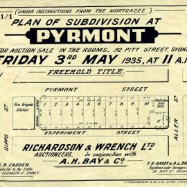Auction Notice - Subdivision between Pyrmont and Experiment Streets Pyrmont, 1935
