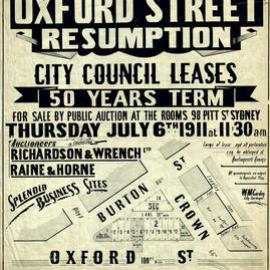 Oxford Street resumption - area between Oxford, Burton, Crown Streets, 1911