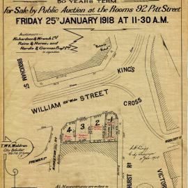 Auction Notice - Corner William St and Darlinghurst Road Kings Cross, 1918