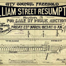 Auction Notice - William Street resumption [area between William Street and Premier Lane], 1923