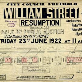 Auction Notice - William Street resumption [area between William Street, Yurong Lane and St Peters Lane], 1922