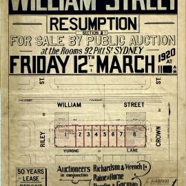 Auction Notice - William Street resumption [area between William Street and Yurong Lane], 1920