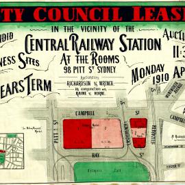 Auction Notice - Central Railway Station: Pitt, Campbell, Elizabeth, Hay Streets, 1910