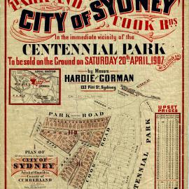 Auction Notice - Crown lands,  Park & Cook Roads Centennial Park, 1907