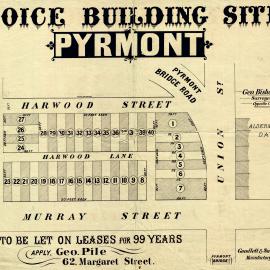 Auction Notice - Pyrmont building sites: Harwood, Murray, Bunn, Union Streets, no date