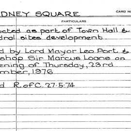 City Engineer's Cards - Sydney Square, 1974-1976