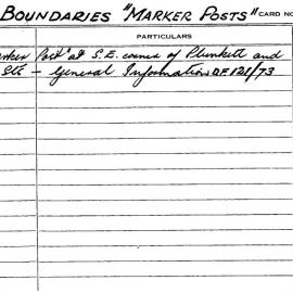 City Engineer's Cards - Ward Boundaries Marker Posts, 1930-1003
