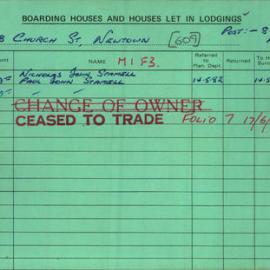 Boarding House Licence Card. 248 Church Street Newtown. Nicholas John Stamell and Paul John Stamell 
