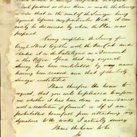Memorandum - Complaint from WH Wells regarding removal of his name from survey of Argyle Street and Cut, 1849