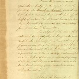 Letter: F R Robinson, 362 George St, applying for a plumber's license to lay water pipes under 