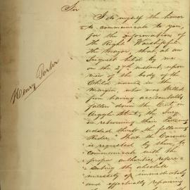 Letter - Coroner JR Brennan instructing Council to repair the fence of Argyle Street Cut following the death of a child, 1853