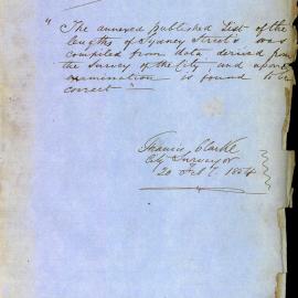Memorandum: Francis Clarke, City Surveyor. List of streets of Sydney is correct [list not attached]