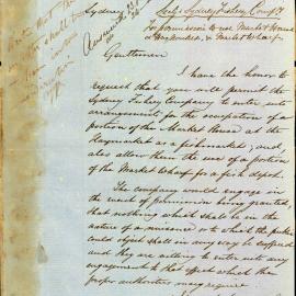 Letter - Request to use portion of Market House for fish depot, Haymarket, 1854