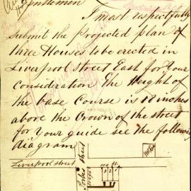 Letter - Plan for erection of three houses, Liverpool Street east, 1854