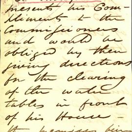 Letter: Mr Thompson. Request to clear water tables in front of his property to prevent flooding.