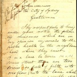 Letter- Nuisance from sewage in Princes Street and lack of lights in Argyle Cut, 1854