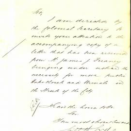 Letter: Office of Colonial Secretary to LM, forwarding copy of a letter (to the Premier) from James 