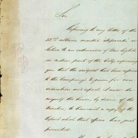 Letter: Australian Gas Light Company's Office to the Secretary City Commissioners. In relation to 