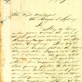 Letter: N. Marshall, Office Railway Bridge, George St. complains of state of footpath & roadway at 