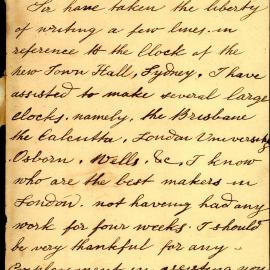 Letter: F. Eaton offering his services to obtain and maintain a clock for the Town Hall.