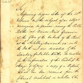 Letter  - Complaint about persons using public baths to flush closets, Dawes Point, 1873 