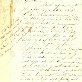 Memorandum - Explaining absence from work due to influenza, 1854