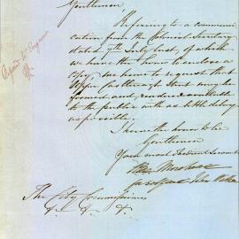 Letter - Formation of Castlereagh Street south, 1854