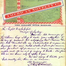 Letter - Complaint about commercial use of a vacant lot, Pitt Street Sydney, 1882