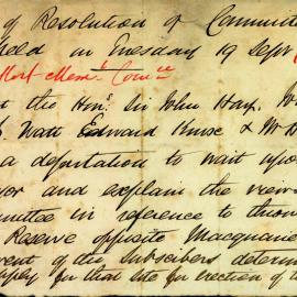 Memorandum - Deputation regarding opening of Macquarie Reserve, 1882  