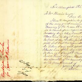 Letter - Complaint about soot deposits at 4 Bloomfield St, Surry Hills from Crown Street Reservoir, 1883