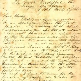 Letter: W. Corbett, Secretary, Port Jackson Swimming Club. Request for two Saturday afternoons each 
