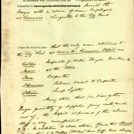 Memorandum - Names of men employed at Crown Street Reservoir Depot, 1883