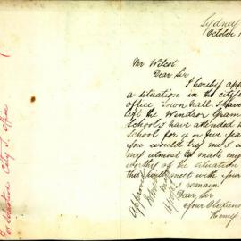 Letter: Henry Keyes applies for a situation in City Surveyor's Office having attended Windsor 