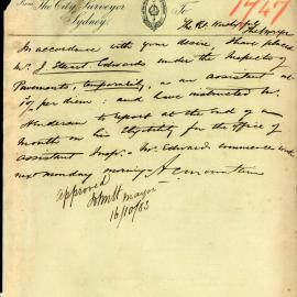 Memorandum: The City Surveyor advises the Mayor of the placement of W.J. Stuart Edwards as assistant to 