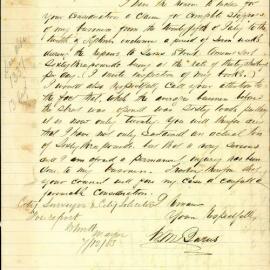 Letter: W M Barns requesting compensation for business lost during closure of Sussex St for 7 weeks 