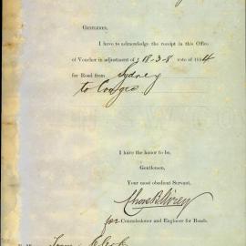 Letter: Commissioner and Engineer for Roads, Department of Public Works to the Town Clerk. Receipt 