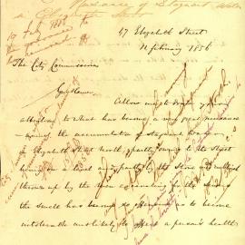 Letter - Complaint about accumulation of stagnant water, Elizabeth Street Sydney, 1856